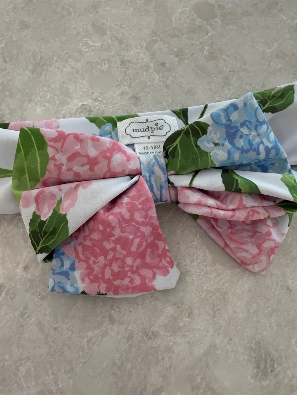 Mud Pie Hydrangea Print Bow Headband in Pink, Blue and Green